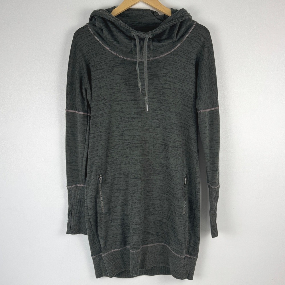 Athleta Women Dark Gray Heather Cowl Neck Pullover Hoodie Zipper Pocket M 721789